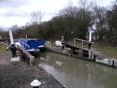 A Canal Boat in a lock on The Llangollen Canal.